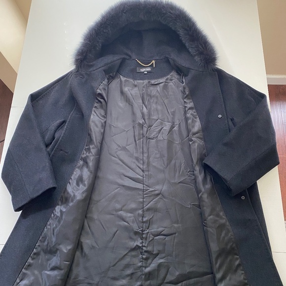 Ellen Tracy Wool Fox Fur Hooded Button Coat Jacket in Charcoal Size 24 - Picture 5 of 13